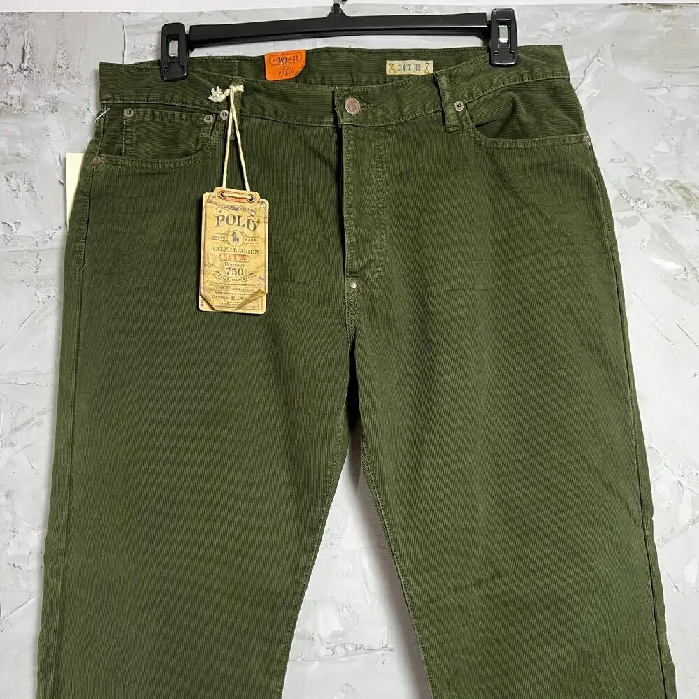 Polo Ralph Lauren PRL 750 Green Corduroy Bootcut Button Jeans 34x32 NWT